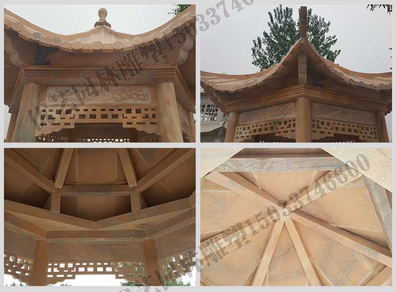 中式大理石涼亭，石雕六角亭子細(xì)節(jié)圖，定制中式景觀涼亭