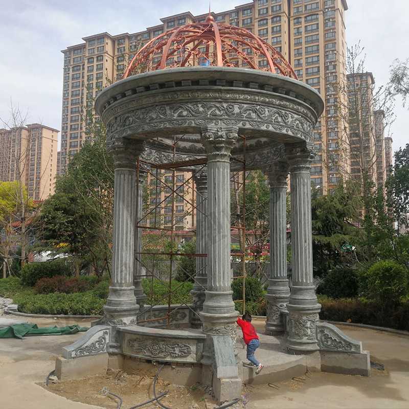 景觀涼亭廠家，園林小區(qū)景觀亭子，大理石石材涼亭