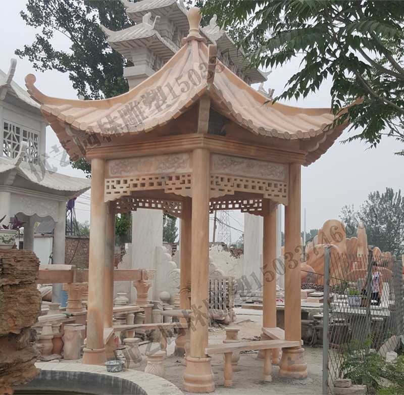 中式大理石涼亭，石雕景觀亭子，石雕六角亭子廠家