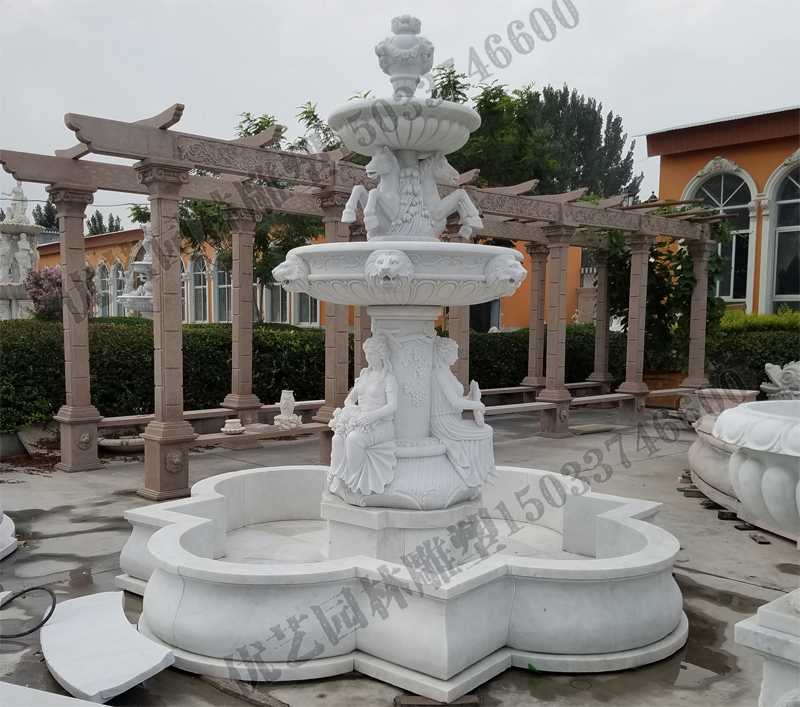 大理石噴泉，歐式人物動物噴泉，室外景觀噴泉定制