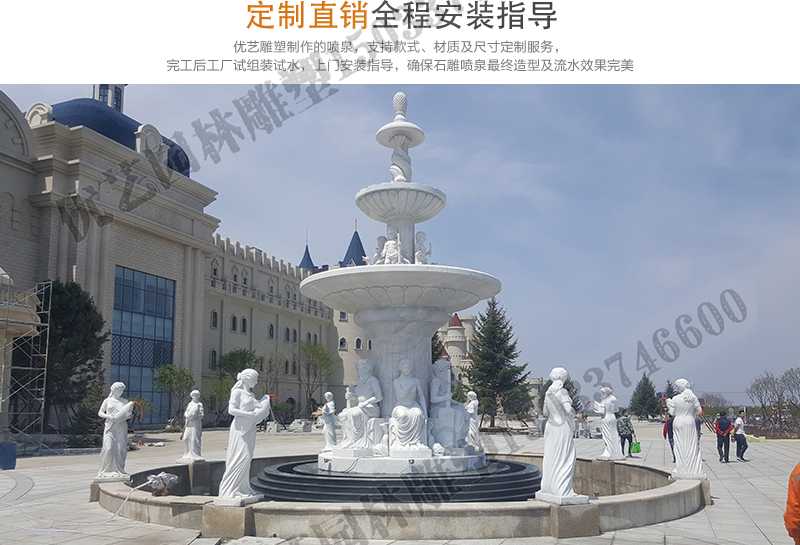 大理石景觀噴泉安裝，如何安裝大型景觀噴泉，定制石雕噴泉工廠