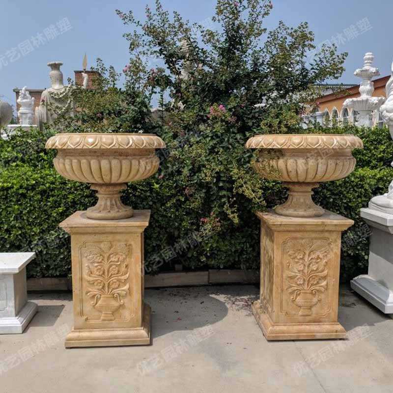 石雕景觀花盆，花園石材花缽