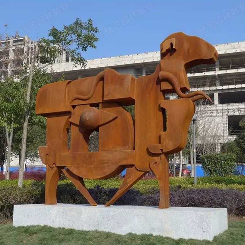耐候鋼雕塑，抽象牛耐候鋼擺件